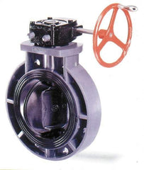 Simtech - 8" Pipe, Wafer Butterfly Valve - Gear Handle, PVC Body, Viton Seat, 150 WOG, Polypropylene Disc, Stainless Steel Stem - Makers Industrial Supply