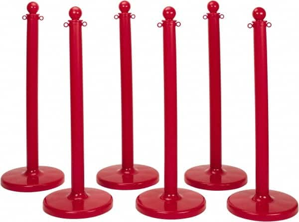 PRO-SAFE - 40" High, 2-1/2" Pole Diam, Warning Post - 14" Base Diam, Round Plastic Base, Red Plastic Post, For Outdoor Use - Makers Industrial Supply