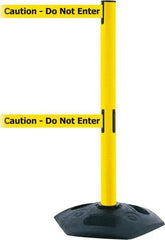 Tensator - 38" High, 2-1/2" Pole Diam, 4 Way Stanchion - 19" Base Diam, Octagon Recycled Rubber Base, Yellow Plastic Post, 13' x 2" Tape, Dual Line Tape, For Outdoor Use - Makers Industrial Supply