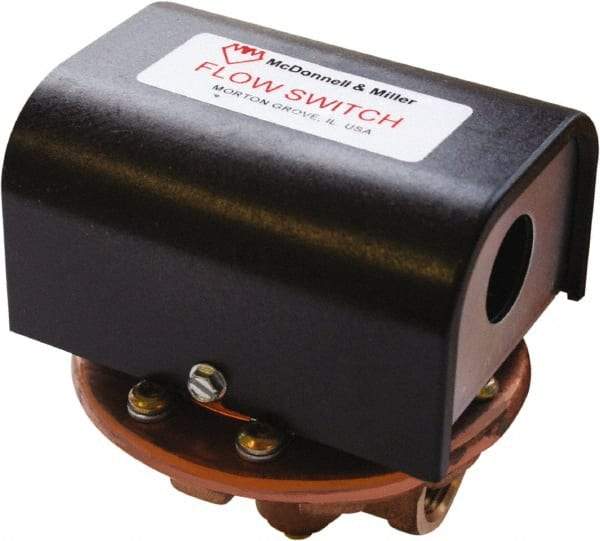 McDonnell & Miller - 100 psi, Brass Housing, Adjustable Paddle Flow Switch - 0.41 Flow Set Point, 1,863 Flow Point cc/min, 0.41 1.81 GPM, 120/240 Voltage, 1/2 Inch Thread Size - Makers Industrial Supply