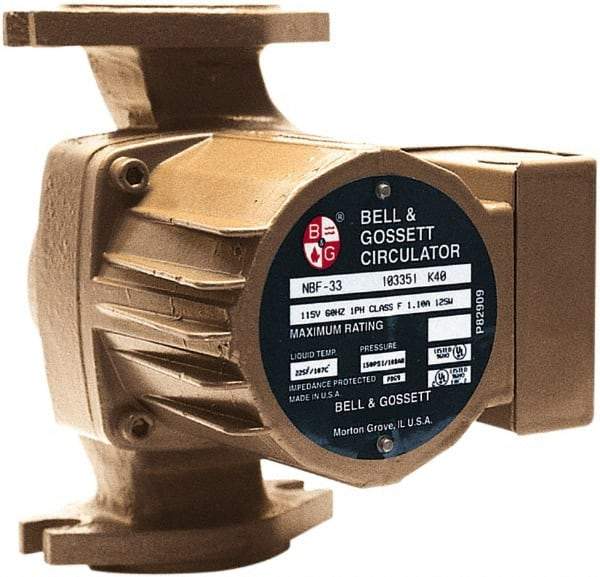 Bell & Gossett - .17 hp, 1 Phase, Bronze Housing, Noryl Impeller, Inline Circulator Pump - 115/230V Volt, 60 Hz Hz, 125 Max psi, 120V Motor - Makers Industrial Supply