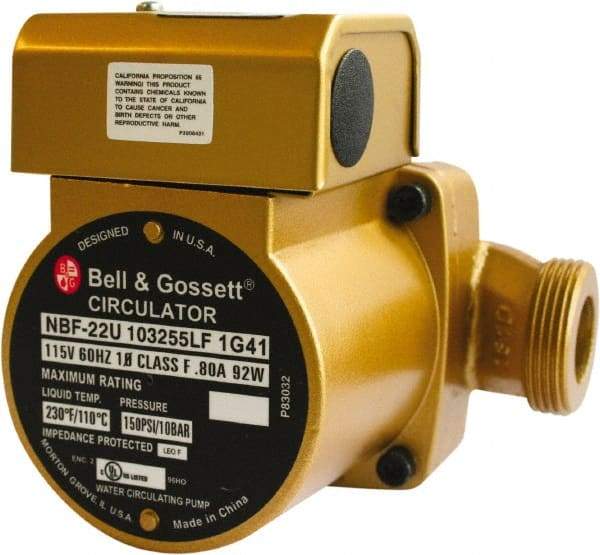 Bell & Gossett - 0.05 hp, 1 Phase, Bronze Housing, Noryl Impeller, Inline Circulator Pump - 115/230V Volt, 60 Hz Hz, 125 Max psi, 120V Motor - Makers Industrial Supply