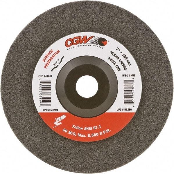 Camel Grinding Wheels - 4-1/2" Very Fine Grade Silicon Carbide Deburring Disc - 7/8" Center Hole, Arbor Connection, Gray - Makers Industrial Supply