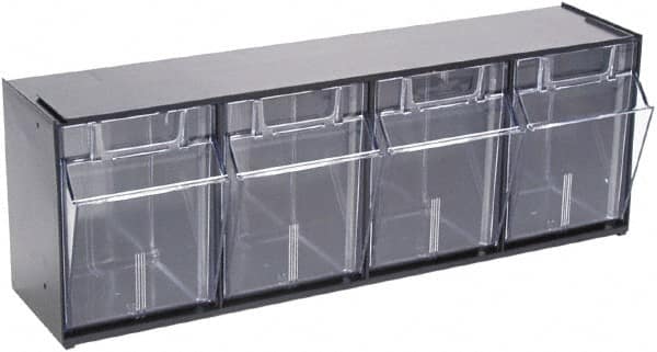 Deflect-o - 4 Compartment, 23-5/8 Inch Wide x 6-5/8 Inch Deep x 8-1/8 Inch High, Covered Modular - Plastic, Black and Clear - Makers Industrial Supply