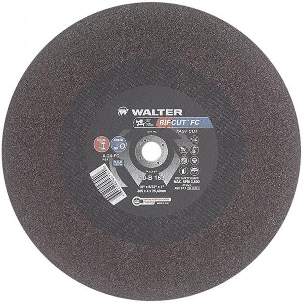 WALTER Surface Technologies - 16" 24 Grit Aluminum Oxide Cutoff Wheel - 5/32" Thick, 1" Arbor, 3,800 Max RPM, Use with Stationary Tools - Makers Industrial Supply