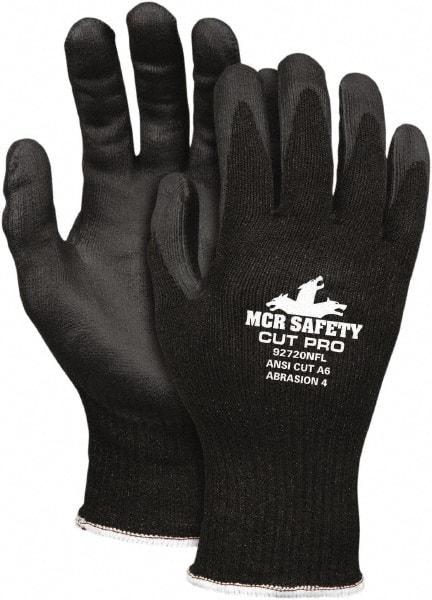 MCR Safety - Size XL (10), ANSI Cut Lvl A6, Puncture Lvl 4, Abrasion Lvl 4, Nitrile Coated Cut Resistant Gloves - Palm & Fingertips Coated, Black, Paired - Makers Industrial Supply