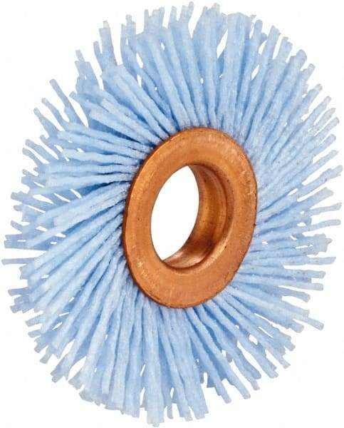 Tanis - 2" OD, 1/2" Arbor Hole, Crimped Nylon Wheel Brush - 1/4" Face Width, 3/8" Trim Length, 0.04" Filament Diam - Makers Industrial Supply