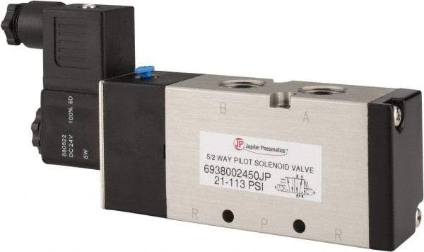 PRO-SOURCE - 3/8", 5/2 Way Single Stacking Solenoid Valve - 24 VDC, 1.9 CV Rate, 2.81" High x 6.22" Long - Makers Industrial Supply