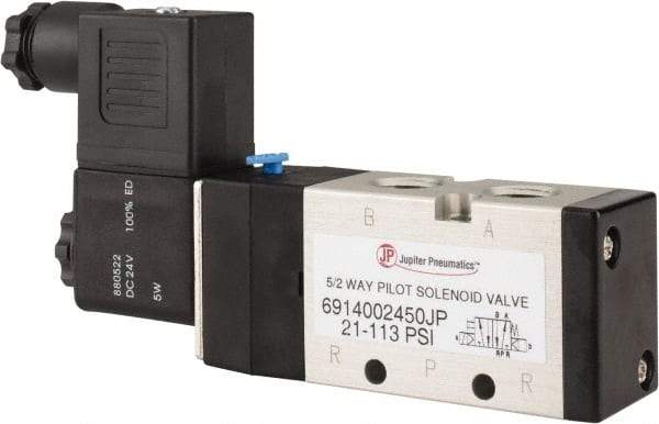 PRO-SOURCE - 1/4", 5/2 Way Single Stacking Solenoid Valve - 24 VDC, 0.98 CV Rate, 2.6" High x 5.12" Long - Makers Industrial Supply