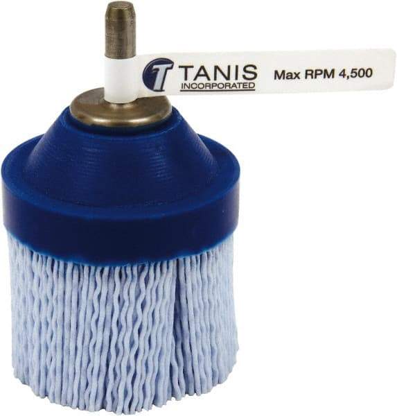 Tanis - 80 Grit, 2-1/2" Brush Diam, Crimped, End Brush - 1/4" Diam Steel Shank, 4,500 Max RPM - Makers Industrial Supply