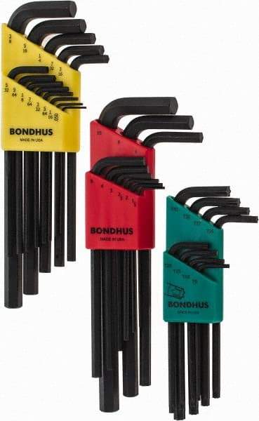 Bondhus - 30 Piece L-Key Hex Key Set - Hex Range 0.05 to 3/8", 8-5/8" OAL, Protanium High Torque Steel - Makers Industrial Supply