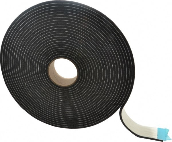 Made in USA - 45' x 2" x 1/4" Black PVC Foam Roll - Makers Industrial Supply