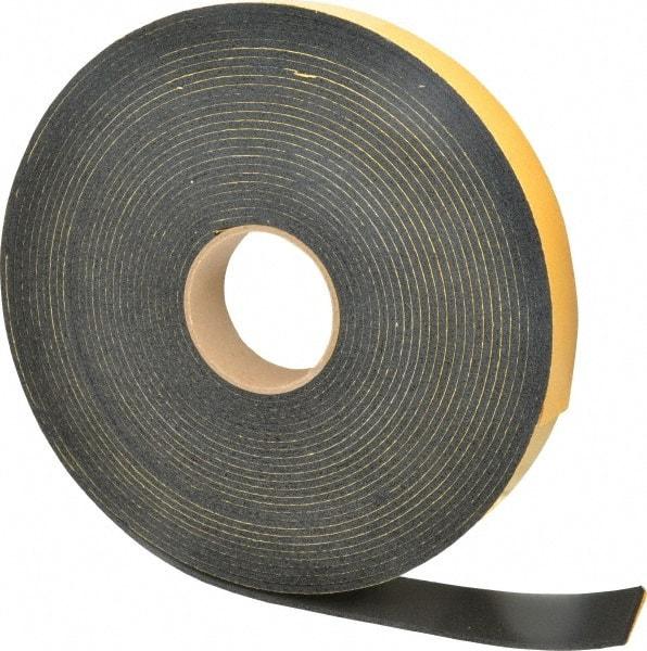 Made in USA - 5/32" Thick x 1-1/2" Wide x 50' Long Black Open Cell Natural Foam Rubber Roll - Stock Length, Adhesive Back, 24 to 30 Lb/Cu Ft Density, -20°F to 160°F - Makers Industrial Supply