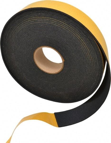 Made in USA - 5/32" Thick x 2" Wide x 50' Long Black Open Cell Natural Foam Rubber Roll - Stock Length, Adhesive Back, 24 to 30 Lb/Cu Ft Density, -20°F to 160°F - Makers Industrial Supply