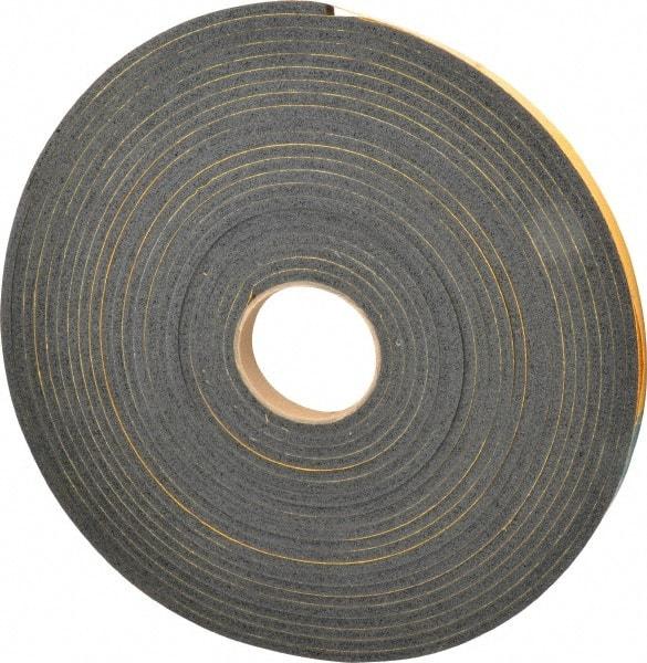 Made in USA - 1/4" Thick x 3/4" Wide x 50' Long Black Open Cell Natural Foam Rubber Roll - Stock Length, Adhesive Back, 24 to 30 Lb/Cu Ft Density, -20°F to 160°F - Makers Industrial Supply