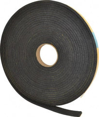 Made in USA - 1/4" Thick x 1" Wide x 50' Long Black Open Cell Natural Foam Rubber Roll - Stock Length, Adhesive Back, 24 to 30 Lb/Cu Ft Density, -20°F to 160°F - Makers Industrial Supply