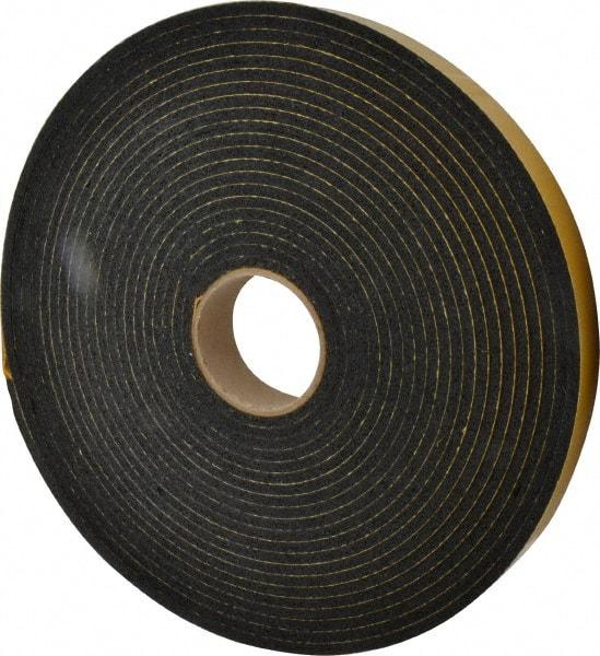 Made in USA - 1/4" Thick x 1-1/2" Wide x 50' Long Black Open Cell Natural Foam Rubber Roll - Stock Length, Adhesive Back, 24 to 30 Lb/Cu Ft Density, -20°F to 160°F - Makers Industrial Supply