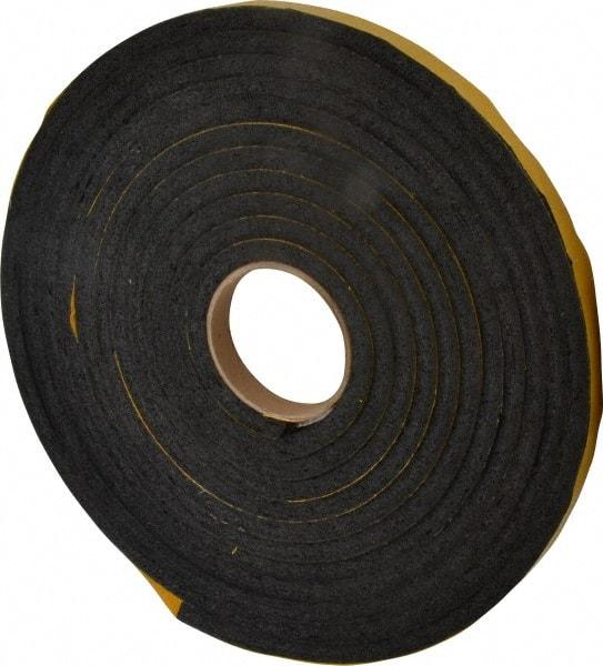 Made in USA - 7/16" Thick x 5/8" Wide x 25' Long Black Open Cell Natural Foam Rubber Roll - Stock Length, Adhesive Back, 24 to 30 Lb/Cu Ft Density, -20°F to 160°F - Makers Industrial Supply