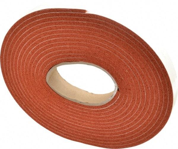 Made in USA - 3/16" Thick x 1" Wide x 20' Long Tan-Orange Closed Cell Silicone Foam Rubber Roll - Stock Length, Adhesive Back, 33 Lb/Cu Ft Density, -100°F to 500°F - Makers Industrial Supply