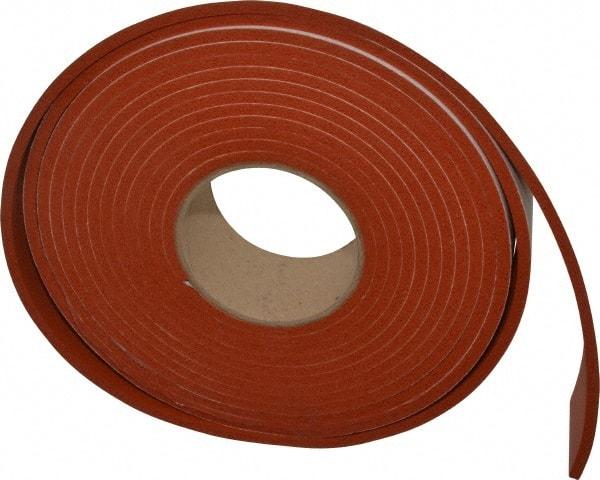 Made in USA - 3/16" Thick x 2" Wide x 20' Long Tan-Orange Closed Cell Silicone Foam Rubber Roll - Stock Length, Adhesive Back, 33 Lb/Cu Ft Density, -100°F to 500°F - Makers Industrial Supply