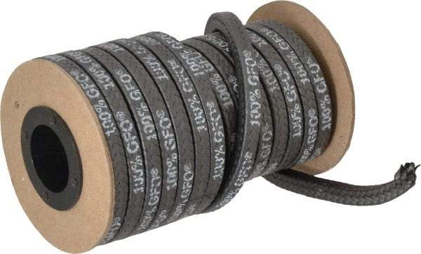 Made in USA - 1/4" x 19.7' Spool Length, 100% GFO Fiber Compression Packing - 1,900 Max psi, -400 to 550° F, Dark Gray - Makers Industrial Supply