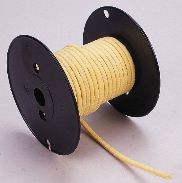 Made in USA - 1/8" x 81' Spool Length, TFE/Aramid Compression Packing - 5,000 Max psi, -100 to 500° F, Yellow - Makers Industrial Supply