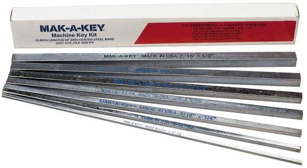 Made in USA - 12" Long, Zinc-Plated "7-11" Machine Key Assortment Key Stock - C1045 Steel - Makers Industrial Supply