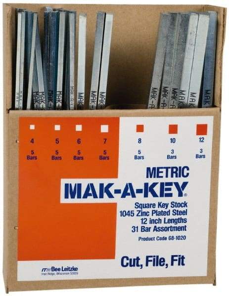 Value Collection - 12" Long, Zinc-Plated Key Stock Assortment - C1045 Steel - Makers Industrial Supply