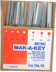 Made in USA - 12" Long, Zinc-Plated Key Stock Assortment - C1045 Steel - Makers Industrial Supply