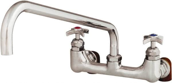 T&S Brass - Straight Spout, 2 Way Design, Wall Mount, Industrial Sink Faucet - 18 Inch Spout, 4 Spoke Handle - Makers Industrial Supply