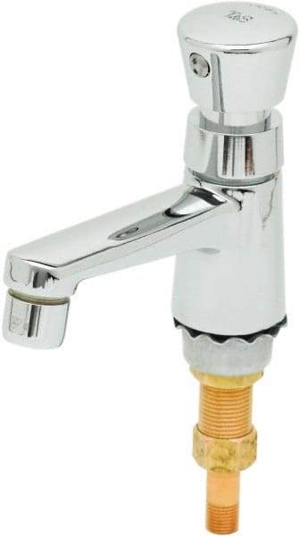 T&S Brass - Push Button Handle, Deck Mounted Bathroom Faucet - Metering Faucet, No Drain, Standard Spout - Makers Industrial Supply