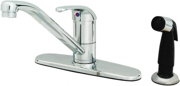 T&S Brass - Faucet Mount, Deck Plate Faucet with Spray - One Handle, Single Handle, High Spout, No Drain - Makers Industrial Supply