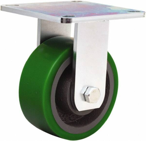 Hamilton - 5" Diam x 2" Wide x 6-1/2" OAH Top Plate Mount Rigid Caster - Polyurethane Mold onto Cast Iron Center, 900 Lb Capacity, Sealed Precision Ball Bearing, 5 x 5-1/2" Plate - Makers Industrial Supply