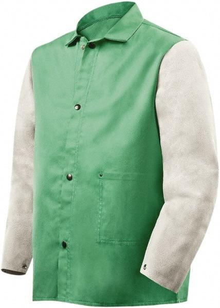 Steiner - Size 3XL Flame Resistant/Retardant Jacket - Green, Gray, Cotton & Leather, Snaps Closure, 60 to 64" Chest - Makers Industrial Supply