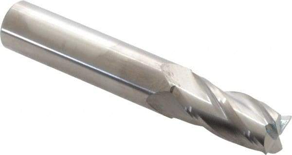 SGS - 15/32", 1" LOC, 1/2" Shank Diam, 3" OAL, 4 Flute, Solid Carbide Square End Mill - Single End, Uncoated, Spiral Flute, 30° Helix, Centercutting, Right Hand Cut, Right Hand Flute, Series 1 - Makers Industrial Supply