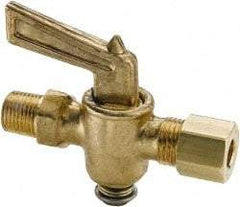 Parker - 1/4" Pipe, 1/4" Tube, Compression Pipe to Male Pipe Drain Cock & Shutoff Valve - 1/4-18 Thread, 30 Max psi - Makers Industrial Supply