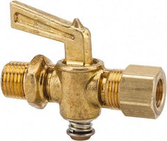 Parker - 1/4" Pipe, 3/8" Tube, Compression Pipe to Male Pipe Drain Cock & Shutoff Valve - 1/4-18 Thread, 30 Max psi - Makers Industrial Supply