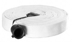 Made in USA - 1-1/2" ID x 1-3/4" OD, 250 Working psi, White Polyester/Rubber Fire Hose, Single Jacket - 1-1/2" NH/NST Ends, 50' Long, -40 to 150°F,750 Burst psi - Makers Industrial Supply