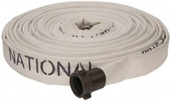 Made in USA - 1-1/2" ID x 1-3/4" OD, 150 Working psi, White Polyester/Rubber Fire Hose, Single Jacket - 1-1/2" NH/NST Ends, 100' Long, -40 to 150°F,450 Burst psi - Makers Industrial Supply