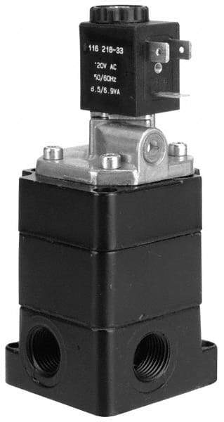 ARO/Ingersoll-Rand - 2.4 CV Flow Rate, 3 Way Poppet Air Control Valve - 1/2" NPT Inlet, 120 VAC, Solenoid Actuator - Makers Industrial Supply