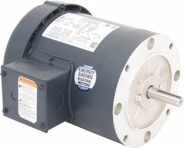 Leeson - 2 Max hp, 3,600 Max RPM, Premium Efficient Electric AC DC Motor - 230/460 V Input, Three Phase, 56C Frame, 5/8" Shaft Diam, C-Face Mount, TEFC Enclosure - Makers Industrial Supply