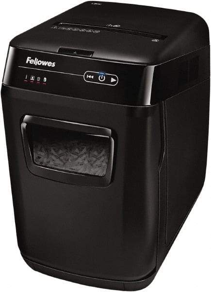 FELLOWES - 5/32 x 1-1/2" Strip, 130 Sheet Automatic, 8 Sheet Manual Sheet Cross Cut Auto Feed Shredder - 20" Long x 13-5/8" Wide x 21-3/8" High, Level 3 Security, 85 Gal Wastebasket - Makers Industrial Supply