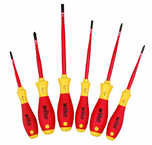 Insulated Slim Integrated Insulation 6 Piece Screwdriver Set Slotted 4.5; 6.5; Phillips #1 & 2; Square #1 & 2. - Makers Industrial Supply