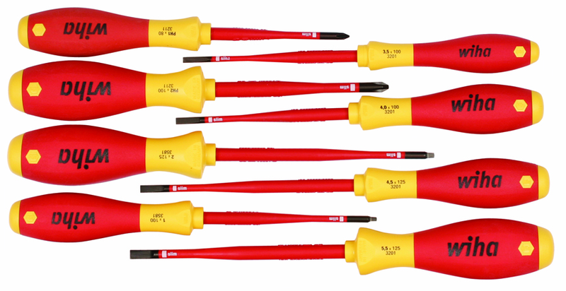Insulated Slim Integrated Insulation 8 Piece Screwdriver Set Slotted 3.5; 4; 4.5; 5.5; Phillips #1 & 2; Square #1 & 2 - Makers Industrial Supply
