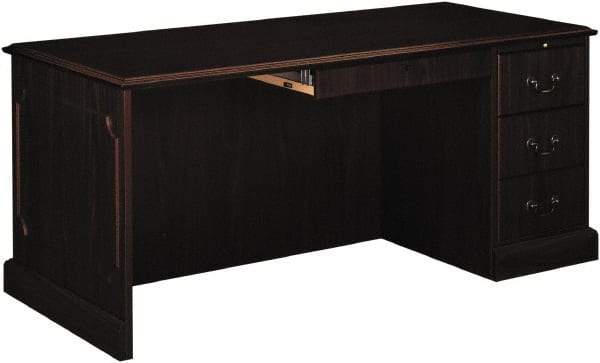 Hon - High Pressure Laminate Left Return Desk with Center Drawer - 66" Wide x 30" Deep x 29-1/2" High, Mahogany - Makers Industrial Supply