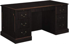 Hon - High Pressure Laminate Double Pedestal Desk with Center Drawer - 60" Wide x 30" Deep x 29-1/2" High, Mahogany - Makers Industrial Supply