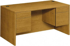 Hon - Woodgrain Laminate Double Pedestal Desk - 60" Wide x 30" Deep x 29-1/2" High, Harvest - Makers Industrial Supply