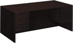 Hon - Woodgrain Laminate Double Pedestal Desk - 72" Wide x 36" Deep x 29-1/2" High, Mahogany - Makers Industrial Supply