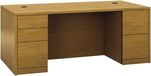 Hon - Woodgrain Laminate Double Pedestal Desk - 72" Wide x 36" Deep x 29-1/2" High, Harvest - Makers Industrial Supply