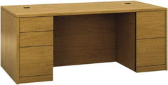 Hon - Woodgrain Laminate Double Pedestal Desk - 72" Wide x 36" Deep x 29-1/2" High, Harvest - Makers Industrial Supply